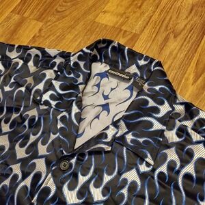 Vintage Motorcycle Flame‎ Shirt Men XL Black Button Up ODO Y2K Rayon